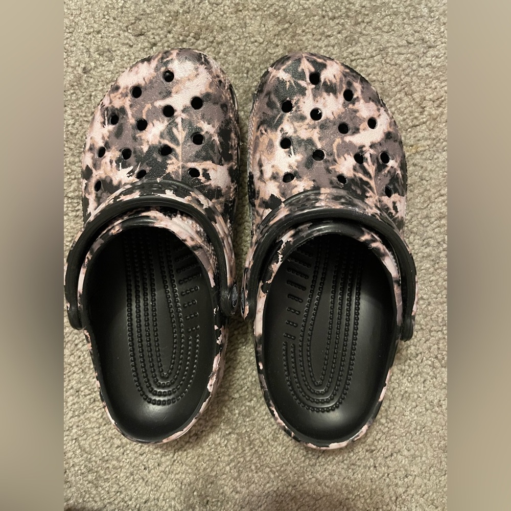 Pink/purple tie dye crocs